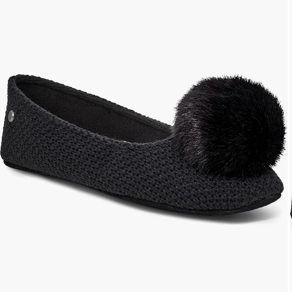 Ugg Andi Black Shearling Slipper with Pom Pom Poof Sz 8